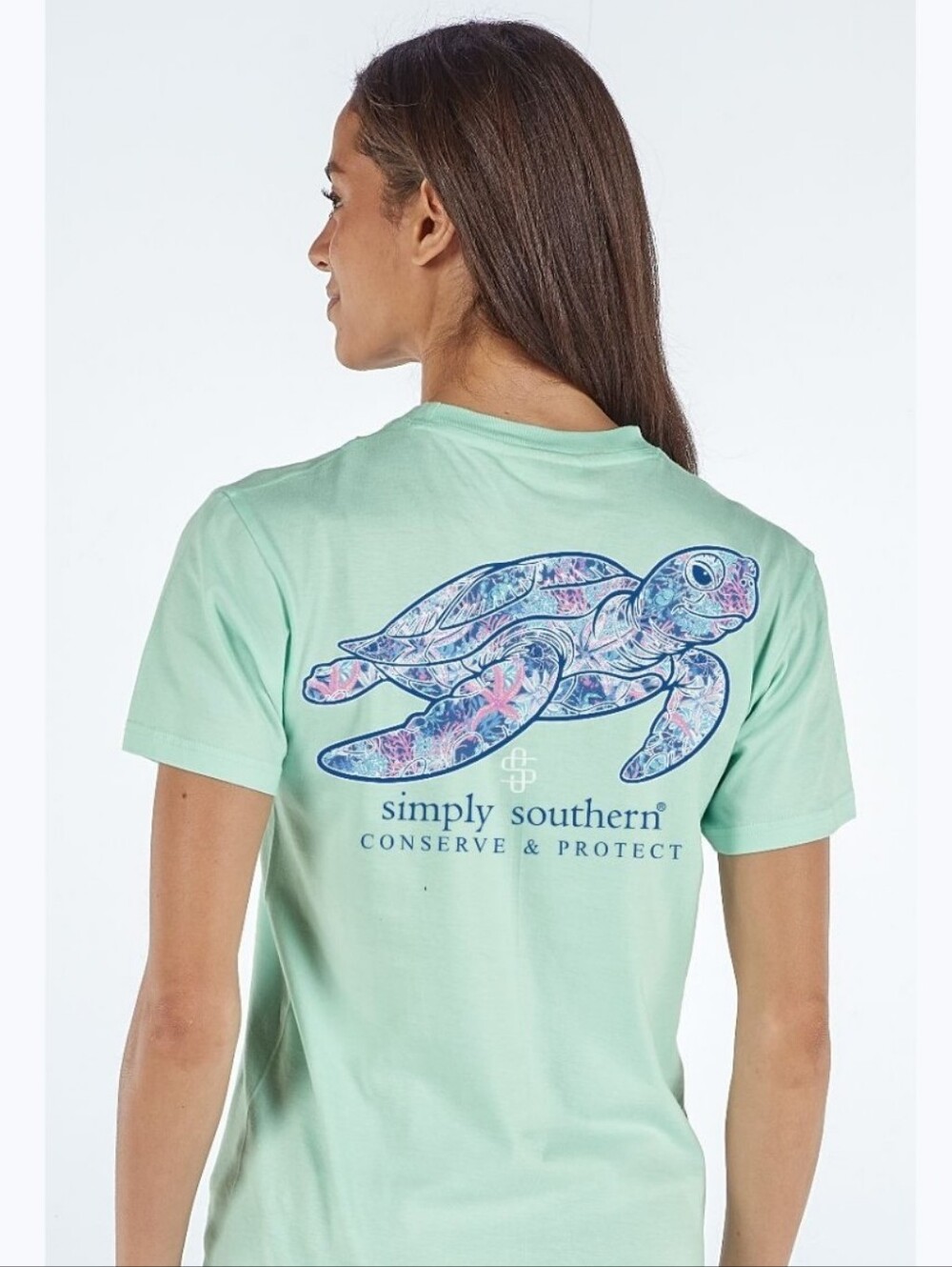 Simply Southern Turtle Reef Tracker Short Sleeve Mint Shirt, NWT